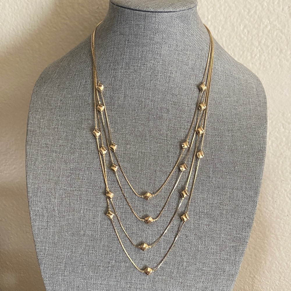 Vintage Korea 4 Strand Gold Tone Layered Necklace